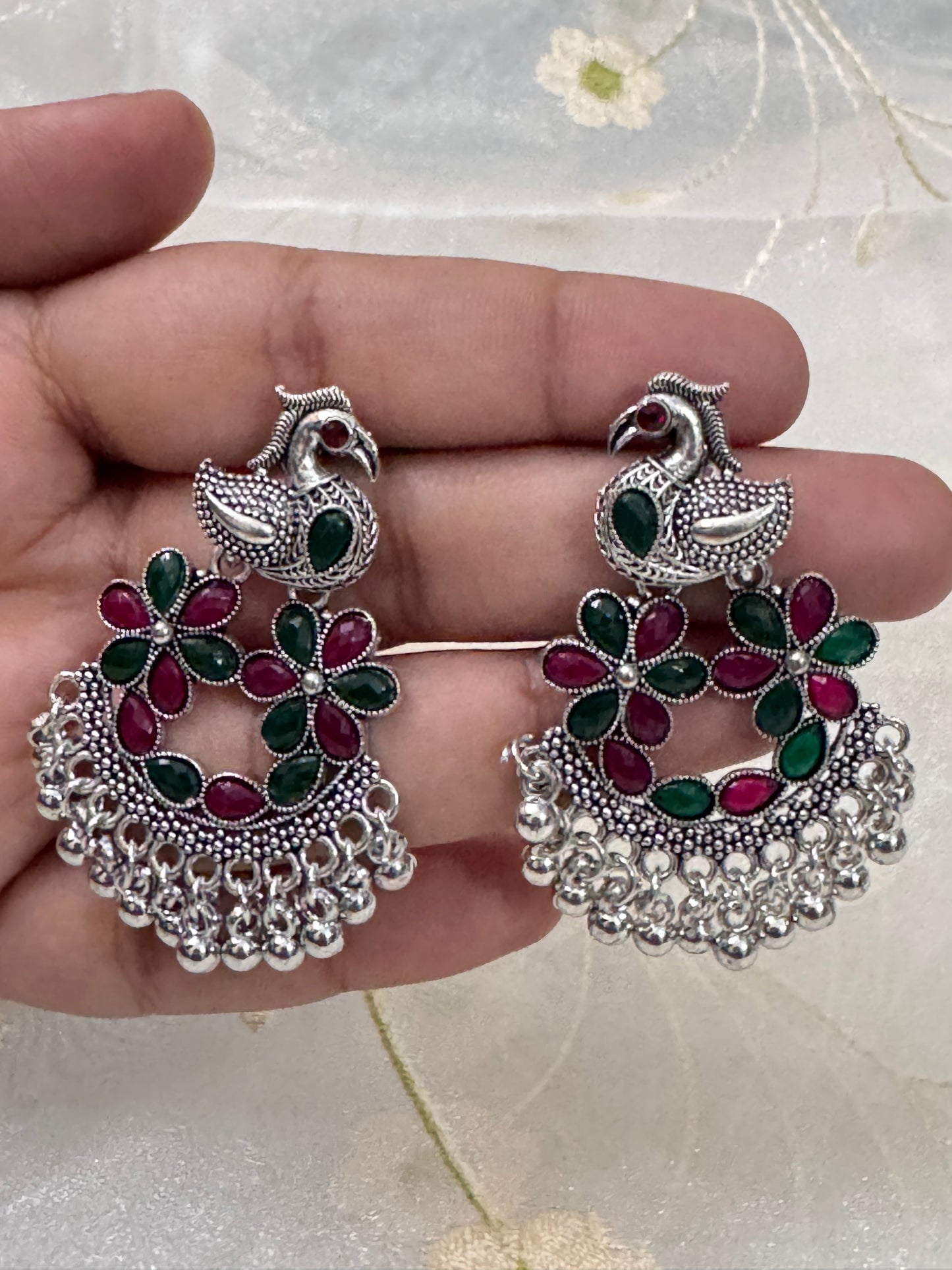 Peacock Design Oxidized Earring - EO002
